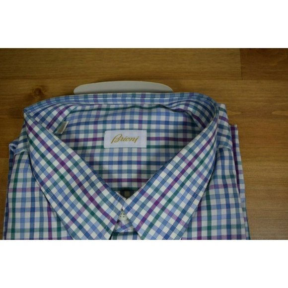750$ BRIONI MENS Blue PURPLE SPORT SHIRT LONG SLEEVE Gingham Check 2XL ITALY - Picture 3 of 8